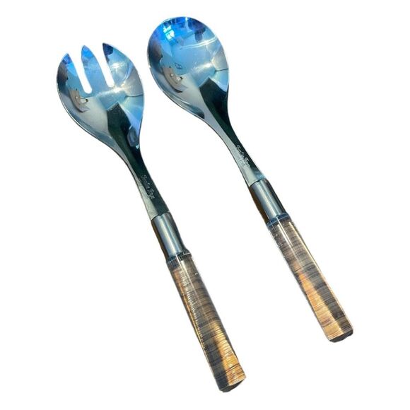 Vintage Frontier Forge Lucite Salad Serving Set Stainless Silver Handles MCM - Picture 1 of 5